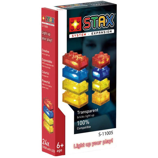 24x LED Brick 2x4, 2x2 transparent [rot, orange, gelb, blau] - Open Brick Source
