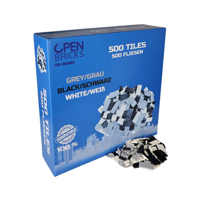 OPEN BRICKS® Fliesen, 500 Stück, grau / schwarz / weiß (Klemmbaustein - Set) - Open Brick Source