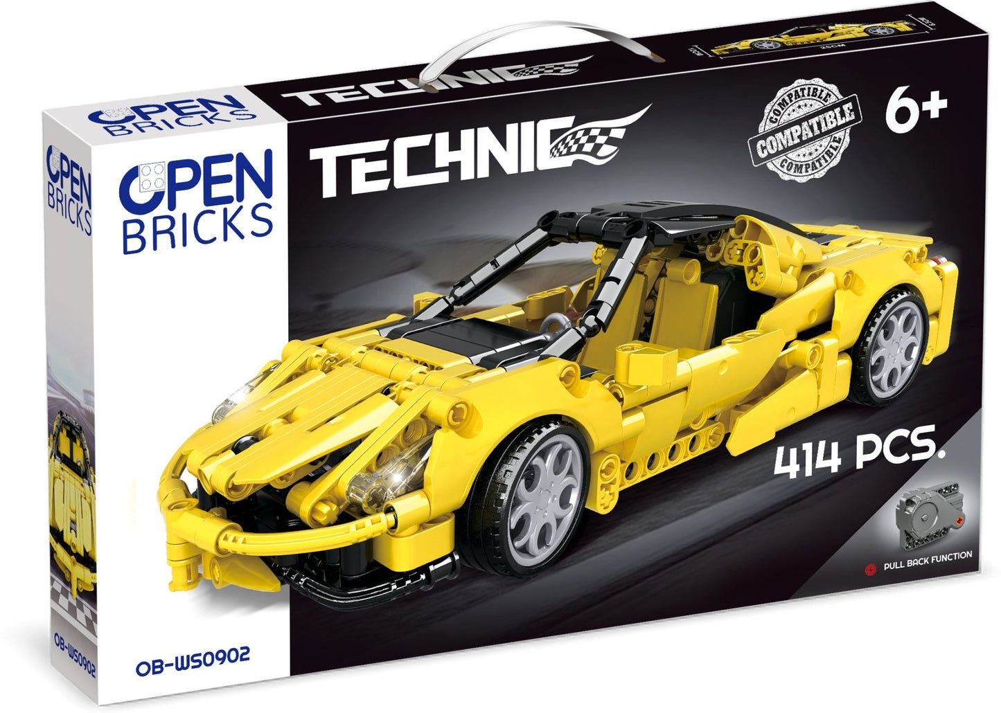 OPEN BRICKS - Sports Car Yellow (Klemmbaustein - Sportwagen Technic - Set) - Open Brick Source