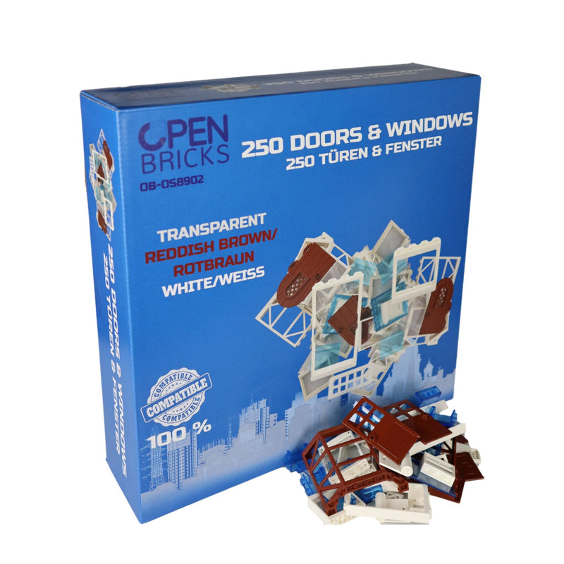 OPEN BRICKS® Fenster & Türen, 250 Stück, transparent / rotbraun / braun / weiß (Klemmbaustein-Set)